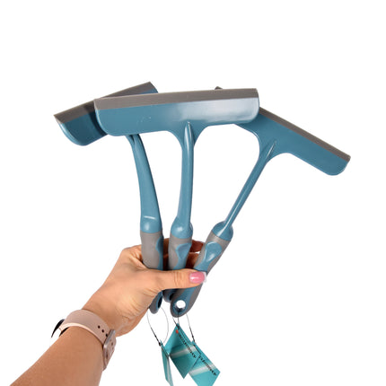 Sprankelend Blauw Trio Met Raamreinigers Set van 3 | Rubber en Kunststof | 16cm x 2cm x 26cm | Flexibel | Lichtgewicht en Streeploos | Voor een Glansrijke Schoonmaak Ervaring Binnen & Buiten!