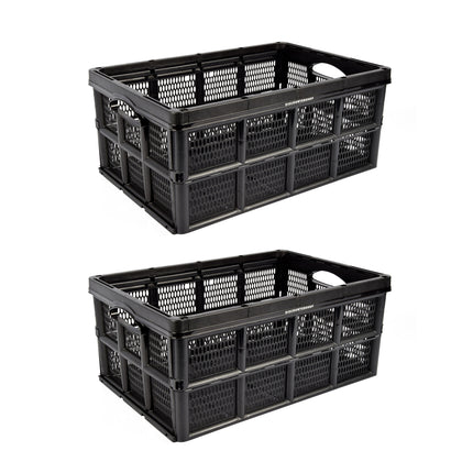 Duo Opvouwbare Kratten - 32 Liter Ruimte - Zwart Kunststof Materiaal - Gemakkelijk Inklapbaar - Afmetingen: 48cm x 35cm x 24cm