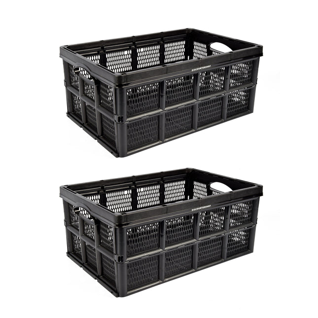 Duo Opvouwbare Kratten - 32 Liter Ruimte - Zwart Kunststof Materiaal - Gemakkelijk Inklapbaar - Afmetingen: 48cm x 35cm x 24cm