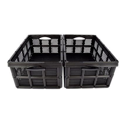 Duo Opvouwbare Kratten - 32 Liter Ruimte - Zwart Kunststof Materiaal - Gemakkelijk Inklapbaar - Afmetingen: 48cm x 35cm x 24cm