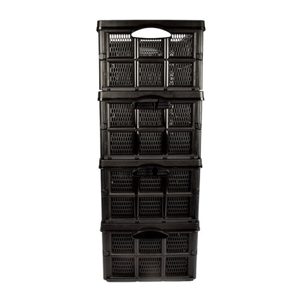 Ruimtebesparende Vouwbox - set van 4 - 32L Capaciteit - Zwart - Opvouwbare Krat zonder Deksel - 48cm x 35cm x 24cm