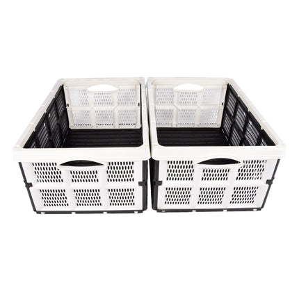 Georganiseerde Opslagoplossing - Praktisch Vouwkrat - 32L Capaciteit - Witte Plastic - Inklapbaar - Met Twee Zijhandvatten - Afmetingen: 48cm x 35cm x 24cm - Set Van 2