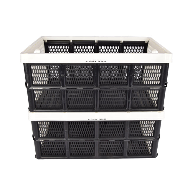 Georganiseerde Opslagoplossing - Praktisch Vouwkrat - 32L Capaciteit - Witte Plastic - Inklapbaar - Met Twee Zijhandvatten - Afmetingen: 48cm x 35cm x 24cm - Set Van 2