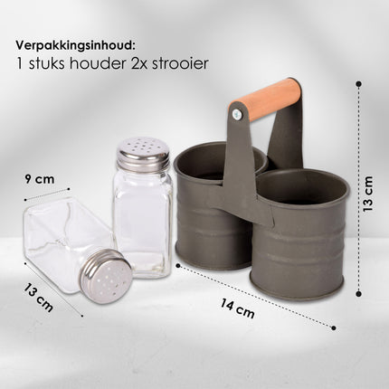 Til uw Kookkunsten naar een Hoger Niveau met een Elegante Donkergrijze Peper- en Zoutmolen Set met 4 Houders en 8 Strooiers