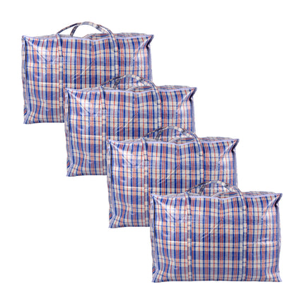 4x Grootformaat Opbergtas met Rits - 95L - Blauw, Wit & Rood - Praktische Opbergzak voor Speelgoed en Kleding - 70cm x 48cm x 28cm