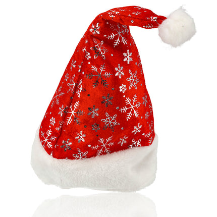 Kerstmuts Volwassenen Unisex met Sneeuwvlokken - 3 Stuks - 62cm Hoofd - Rood Wit - Goedkope Kerstmuts voor Mannen en Vrouwen - Perfect voor Kerstoutfits en Sinterklaas!