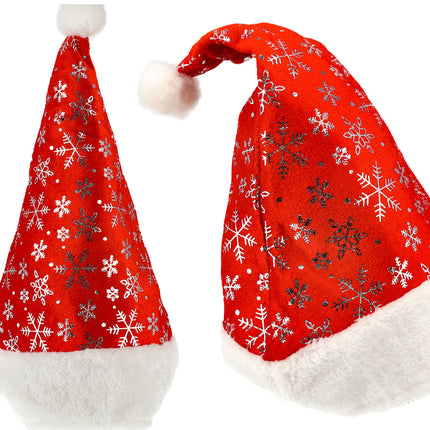 Kerstmutsen Volwassenen, Voor Mannen & Vrouwen, Omtrek 62 cm, Unisex met Sneeuwvlokken Decoratie, 2 Stuks
