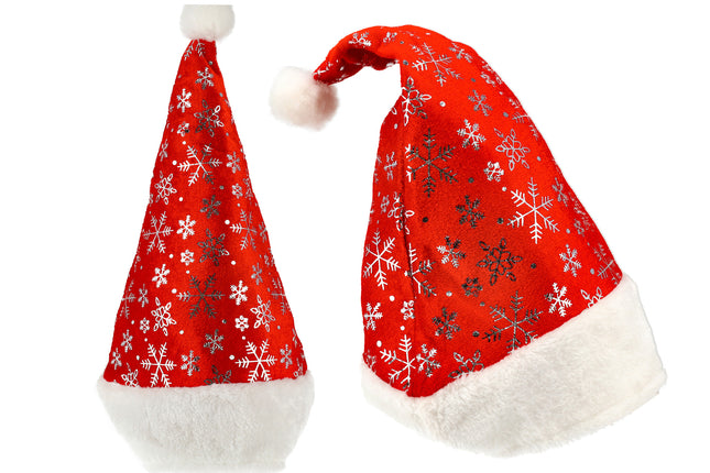 Kerstmutsen Volwassenen, Voor Mannen & Vrouwen, Omtrek 62 cm, Unisex met Sneeuwvlokken Decoratie, 2 Stuks