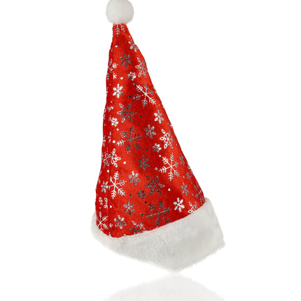 Kerstmutsen Set voor Volwassenen - met Sneeuwvlokken - 62cm Hoofdmaat - Rood Wit Pluche - Goedkope Kerstmuts voor Mannen en Vrouwen - Perfect voor Kerst Feestdagen - 6 Stuks