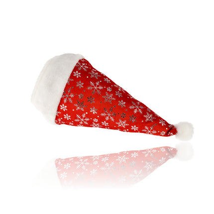 Kerstmuts Volwassenen Unisex met Sneeuwvlokken - 62cm Hoofd - Rood Wit Pluche - Goedkope Kerstmuts voor Mannen en Vrouwen - Perfect voor Kerstoutfits, Nieuwjaar en Sinterklaas!