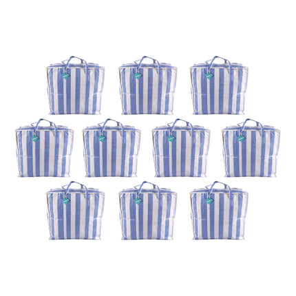 Ruime Booschappentassen met Rits - Blauw-Wit - 10 stuks - 82 Liter - Reistas - XXL - Rits Sluiting 
