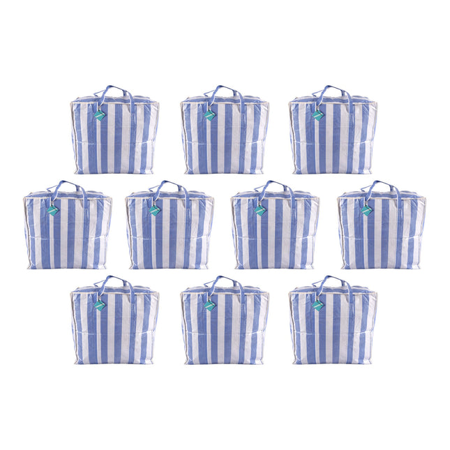 Ruime Booschappentassen met Rits - Blauw-Wit - 10 stuks - 82 Liter - Reistas - XXL - Rits Sluiting 