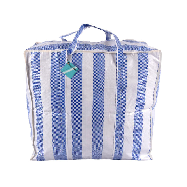 Trendy Blauw & Wit Opbergtas met Ritssluiting - 55cm x 30cm x 50cm - Lichtgewicht Plastic - Praktische Boodschappentas - 180g