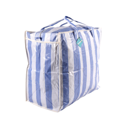 Trendy Blauw & Wit Opbergtas met Ritssluiting - 55cm x 30cm x 50cm - Lichtgewicht Plastic - Praktische Boodschappentas - 180g
