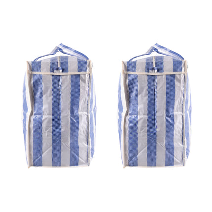 Set van 2 - Blauw-Witte Shopper Tas met Rits - Opbergtas - 55cm x 30cm x 50cm - Licht en Slijtvast 