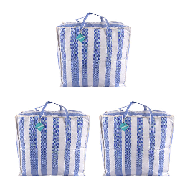 Boodschappentassen in Blauw & Wit - Praktische Opbergtassen - 55cm x 30cm x 50cm - Handige Rits - Shopper Tassen - 540g 