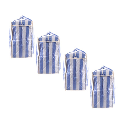 Shopper Tas en Opbergtas met Rits - Blauw-Wit - 55cm x 30cm x 50cm - Plastic - Perfect voor kledingopslag - 720g - Set van 4 stuks 