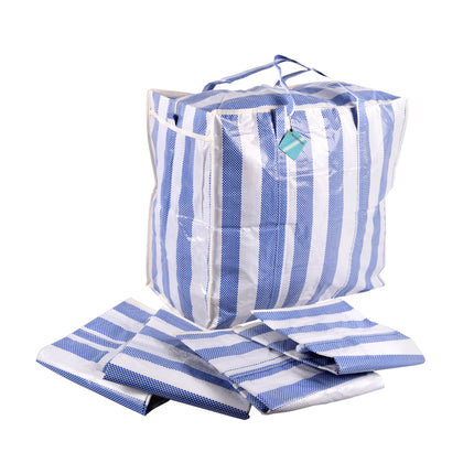 Kleurrijk en Praktisch - Set van Blauw-Witte Tassen - Opbergtas met Rits - 55cm x 30cm x 50cm - Gemaakt van Plastic - Bevat 5 Stuks - Handige Shopper Tas voor Kleding 