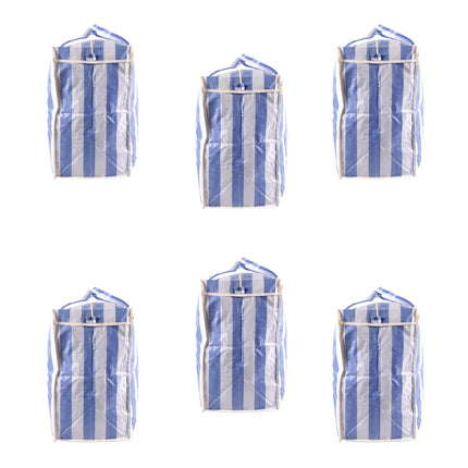 Elegante Blauw-Witte Boodschappentas en Opbergtas met Rits - 55cm x 30cm x 50cm - Plastic - Set van 6 stuks.