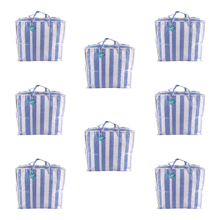 Opslagkorting: Praktische Opbergtas met Rits - Blauw-Wit - 55cm x 30cm x 50cm - 1440g - Set van 8 Stuks - Handgrepen Bijgevoegd