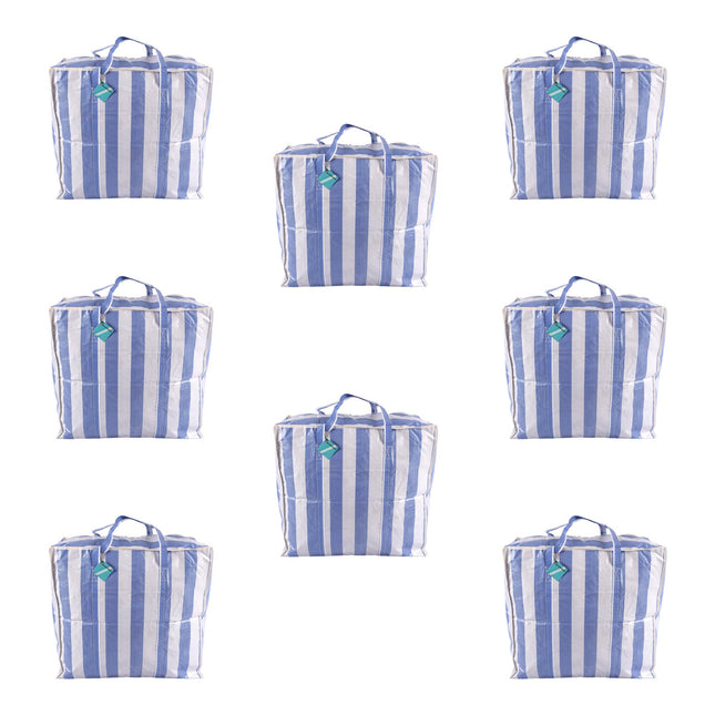 Opslagkorting: Praktische Opbergtas met Rits - Blauw-Wit - 55cm x 30cm x 50cm - 1440g - Set van 8 Stuks - Handgrepen Bijgevoegd