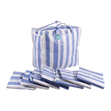 Opslagkorting: Praktische Opbergtas met Rits - Blauw-Wit - 55cm x 30cm x 50cm - 1440g - Set van 8 Stuks - Handgrepen Bijgevoegd