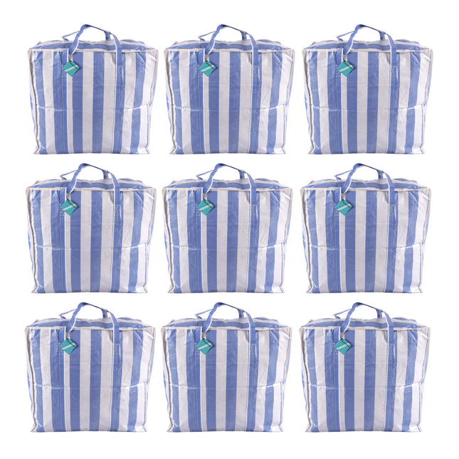 Negen Stuks Blauw-Witte Opbergtas Set - Ruime 82 Liter Capaciteit - Duurzaam Plastic - 55cm x 30cm x 50cm - Reistas 