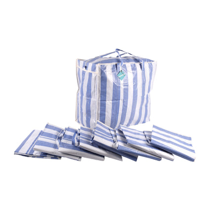 Negen Stuks Blauw-Witte Opbergtas Set - Ruime 82 Liter Capaciteit - Duurzaam Plastic - 55cm x 30cm x 50cm - Reistas 