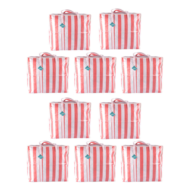 Opbergtas - Rood-Wit - 55cm x 30cm x 50cm - met Rits - 10 stuks - Shopper Tas XXL - 82 Liter - Voor Kleding, Wassen en Reizen