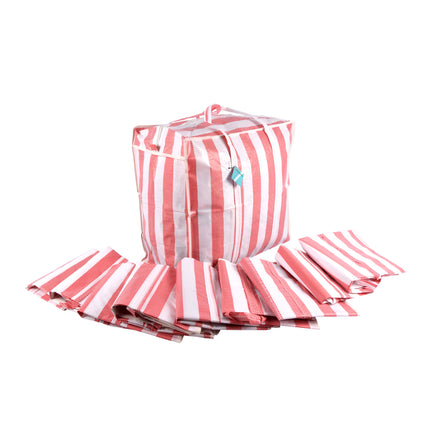 Opbergtas - Rood-Wit - 55cm x 30cm x 50cm - met Rits - 10 stuks - Shopper Tas XXL - 82 Liter - Voor Kleding, Wassen en Reizen