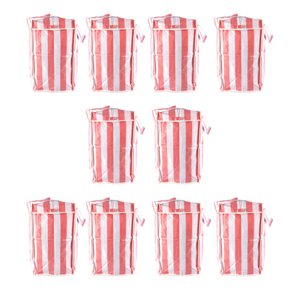 Opbergtas - Rood-Wit - 55cm x 30cm x 50cm - met Rits - 10 stuks - Shopper Tas XXL - 82 Liter - Voor Kleding, Wassen en Reizen