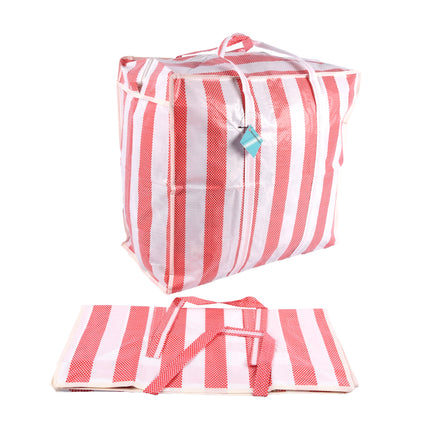 Twee stuks Handige Wastas met Rits - Rood-Wit - 55cm x 30cm x 50cm - 360g - 82 Liter - Shopper Tas XXL 