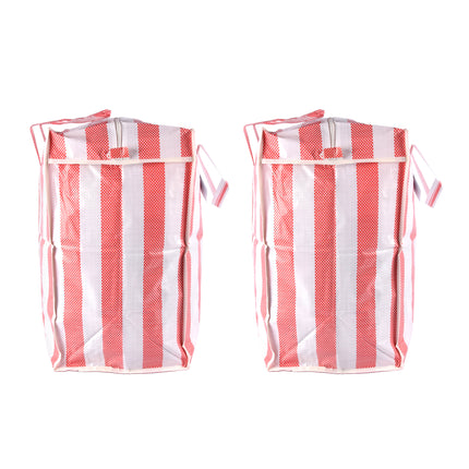 Twee stuks Handige Wastas met Rits - Rood-Wit - 55cm x 30cm x 50cm - 360g - 82 Liter - Shopper Tas XXL 
