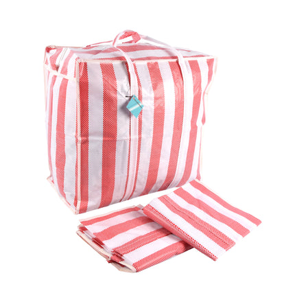Rode en Witte Opvouwbare Shopper Tas met Rits - 55cm x 30cm x 50cm - shopper tas XXL - 540g - Opvouwbare tas - 3 stuks - 82 Liter 