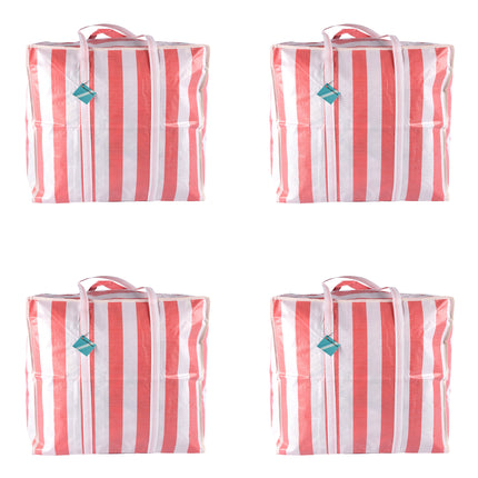 4 stuks - Opvouwbaar Shopper Tas met Rits - Rood-Wit - 55cm x 30cm x 50cm -  opbergtas kleding - 720g - Reistas - 82 liters