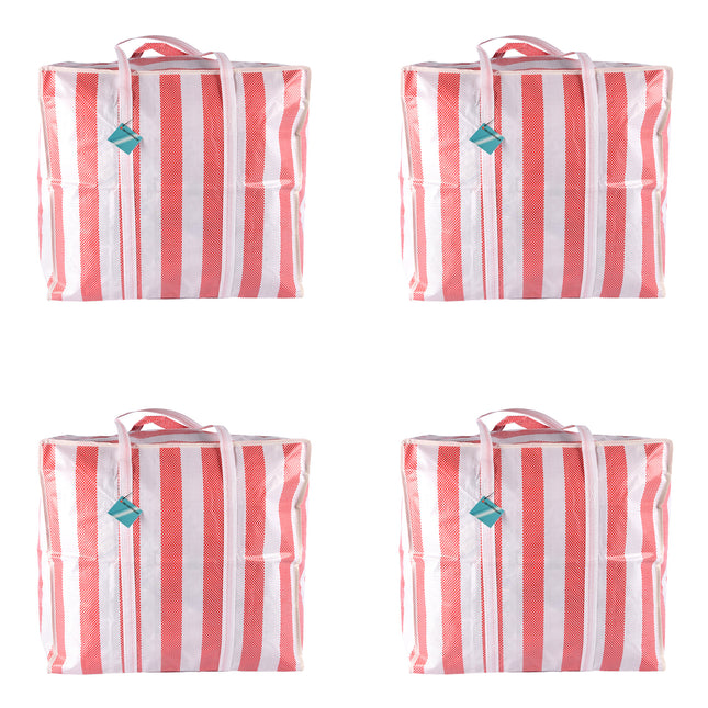 4 stuks - Opvouwbaar Shopper Tas met Rits - Rood-Wit - 55cm x 30cm x 50cm -  opbergtas kleding - 720g - Reistas - 82 liters