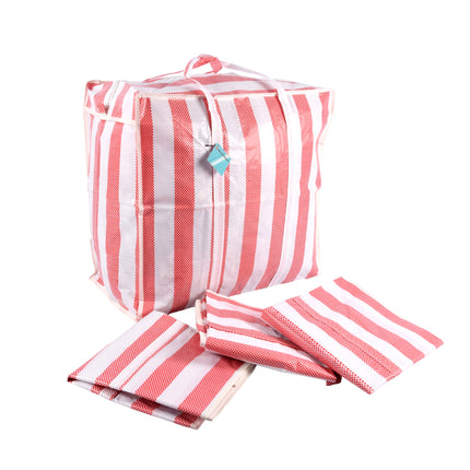4 stuks - Opvouwbaar Shopper Tas met Rits - Rood-Wit - 55cm x 30cm x 50cm -  opbergtas kleding - 720g - Reistas - 82 liters