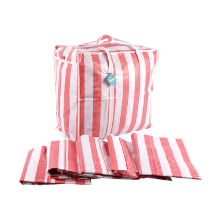 6 stuks Trendy Tas voor Kleding - Rood-Wit - Boodschappentas - 55cm x 30cm x 50cm - Met Rits - Opbergtas - 1080g - 82 liters -  Wastas 