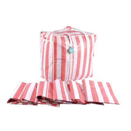 Handige Shopper Tas XXL - Rood-Wit - 55cm x 30cm x 50cm - Met Rits - Opvouwbare tas - 1260g - 7 stuks - Boodschappentas - 82 liters 