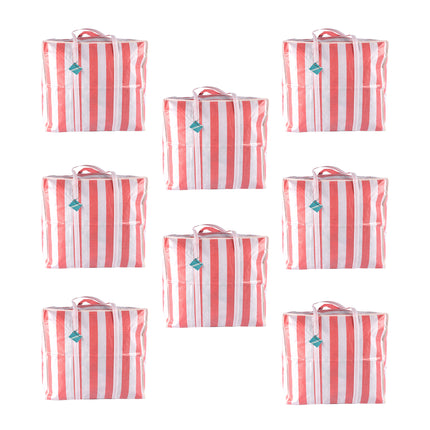 Duurzame Rood-Witte Opbergtassen voor Kleding, Reizen en Boodschappen - 8 Stuks - 55cm x 30cm x 50cm - Met Rits - 1440g
