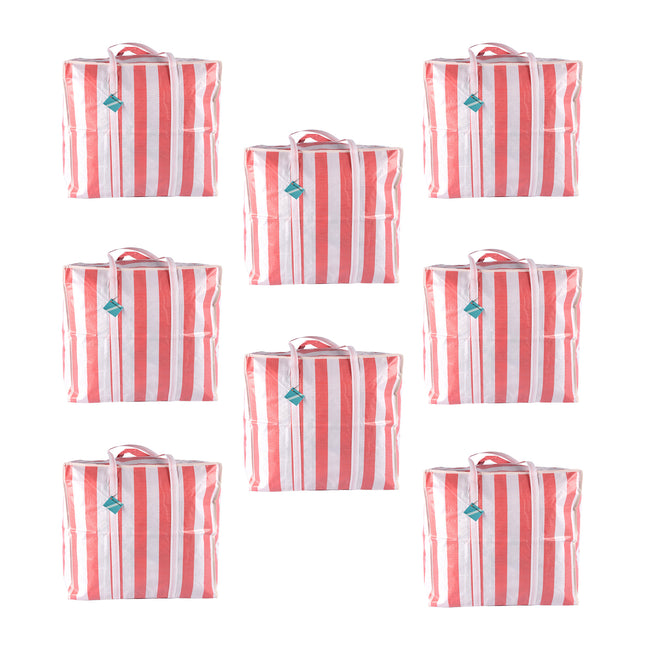 Duurzame Rood-Witte Opbergtassen voor Kleding, Reizen en Boodschappen - 8 Stuks - 55cm x 30cm x 50cm - Met Rits - 1440g