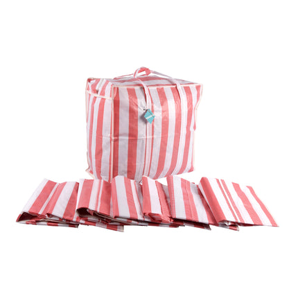 Duurzame Rood-Witte Opbergtassen voor Kleding, Reizen en Boodschappen - 8 Stuks - 55cm x 30cm x 50cm - Met Rits - 1440g