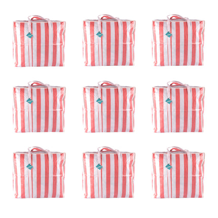 Stevige Opbergtas met Rits - Rood & Wit - Ruime Plastic Wastas - Reistas - 9 Stuks - Shopper Tas XXL 