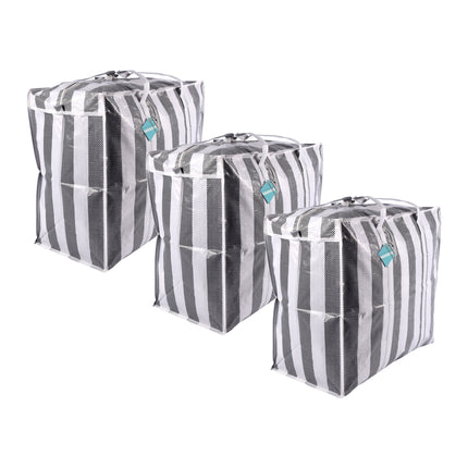 Gestreepte Zwarte en Witte Opbergtassen Set - Ruime Reistas, Shopper Tas - 82 liter - Met Rits - 55cm x 30cm x 50cm - Plastic - 540g - 3 Stuks