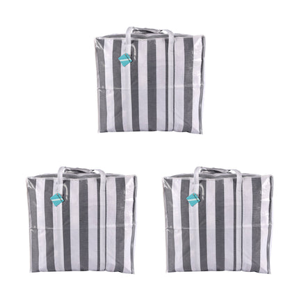 Gestreepte Zwarte en Witte Opbergtassen Set - Ruime Reistas, Shopper Tas - 82 liter - Met Rits - 55cm x 30cm x 50cm - Plastic - 540g - 3 Stuks