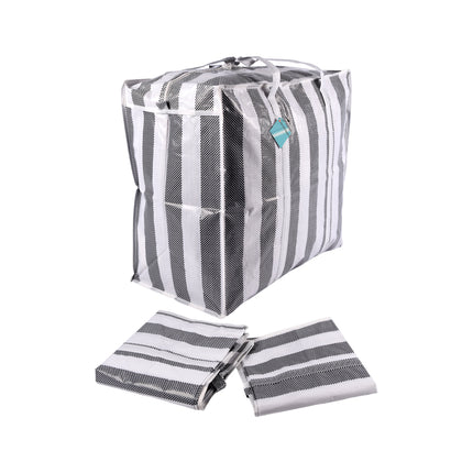 Gestreepte Zwarte en Witte Opbergtassen Set - Ruime Reistas, Shopper Tas - 82 liter - Met Rits - 55cm x 30cm x 50cm - Plastic - 540g - 3 Stuks