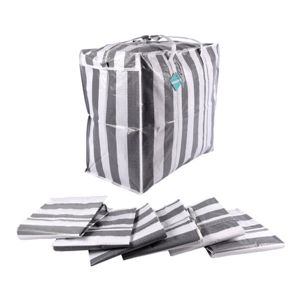 7-delige Multifunctionele Zwarte en Witte Opbergtas met Rits - 55cm x 30cm x 50cm - Opbergtas voor Kleding en Reizen - Ruime Plastic Boodschappentas