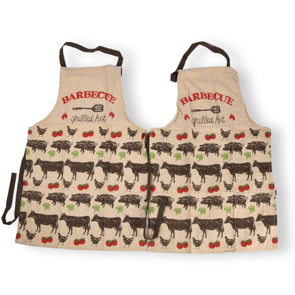 2x Stijlvol Beige Schorten - Keukenschort voor Koks: Lichtgewicht 100% Katoenen Bakkersschort - 115cm x 61cm