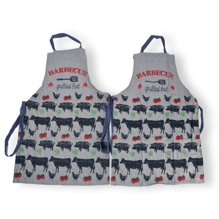 Set van 2 Stijlvolle Grijze Schorten - Keukenschorten voor Koks: Lichtgewicht 100% Katoenen Bakkersschort - Afmetingen: 115cm x 61cm