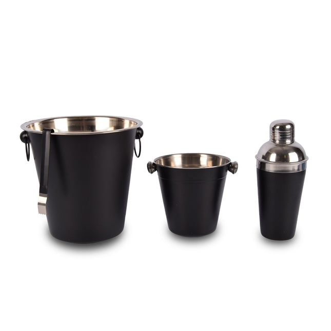 Luxe Zwarte RVS Cocktailset 4-delig | Inclusief Shaker & Koelers | Ideaal Geschenk